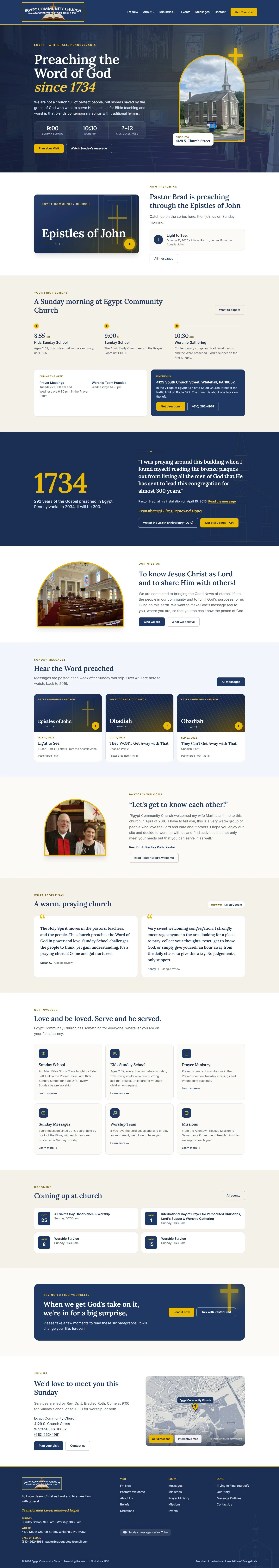 Egypt Community Church homepage after redesign