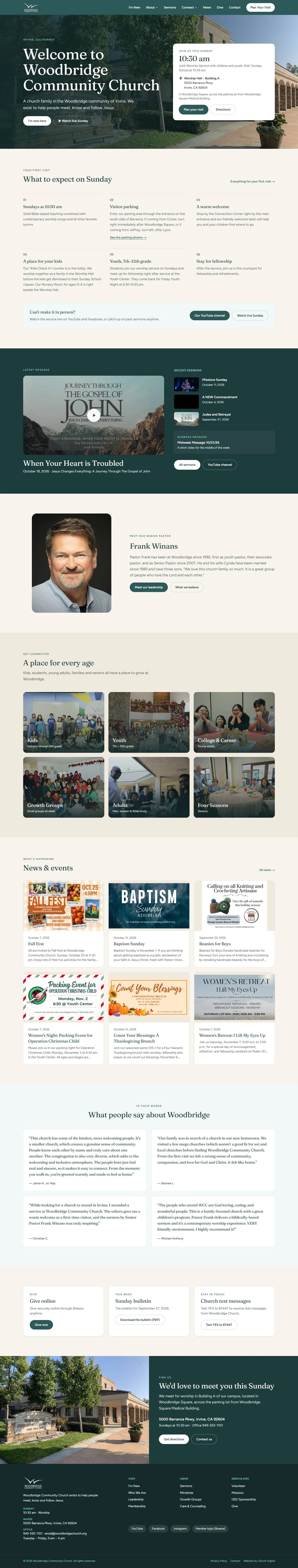 Woodbridge Community Church homepage after redesign